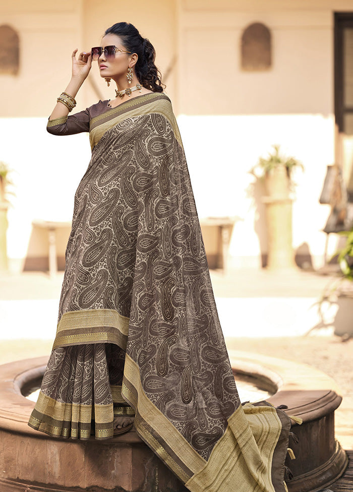 Brown Cotton Saree With Blouse Piece