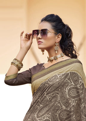 Brown Cotton Saree With Blouse Piece