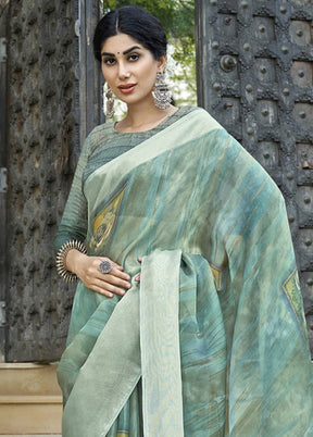 Turquoise Organza Saree With Blouse Piece