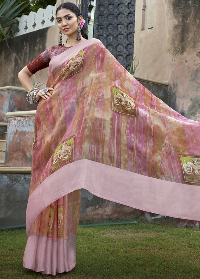 Pink Organza Saree With Blouse Piece