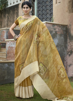 Brown Organza Saree With Blouse Piece