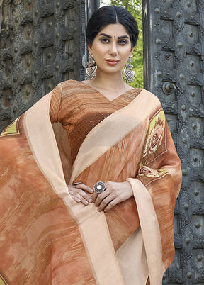 Orange Organza Saree With Blouse Piece