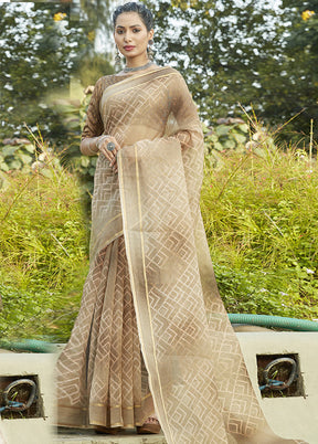 Brown Organza Saree With Blouse Piece