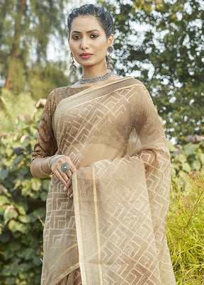 Brown Organza Saree With Blouse Piece