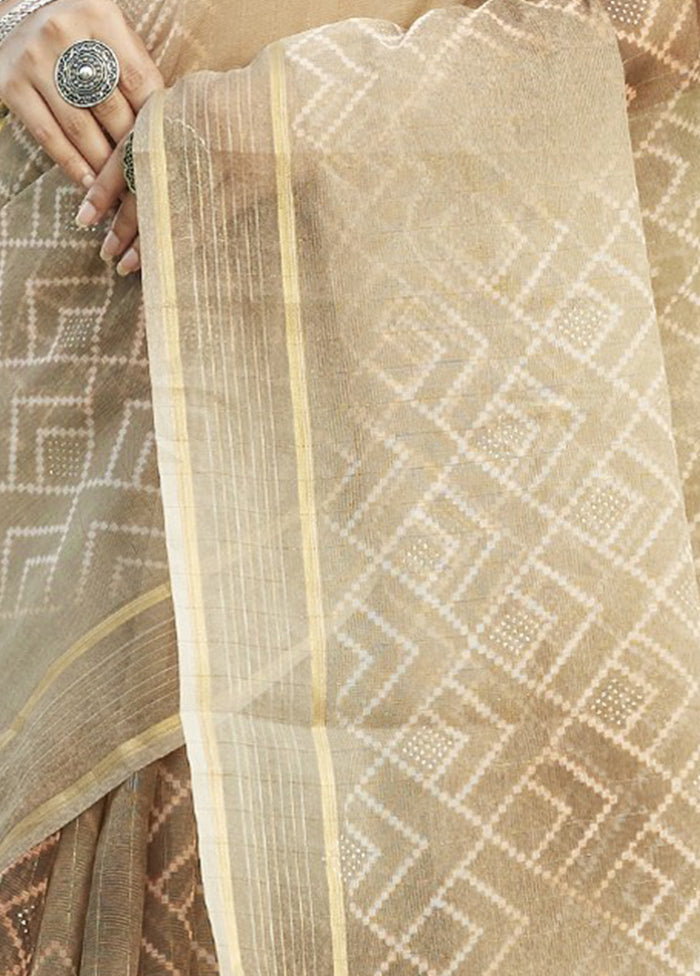 Brown Organza Saree With Blouse Piece