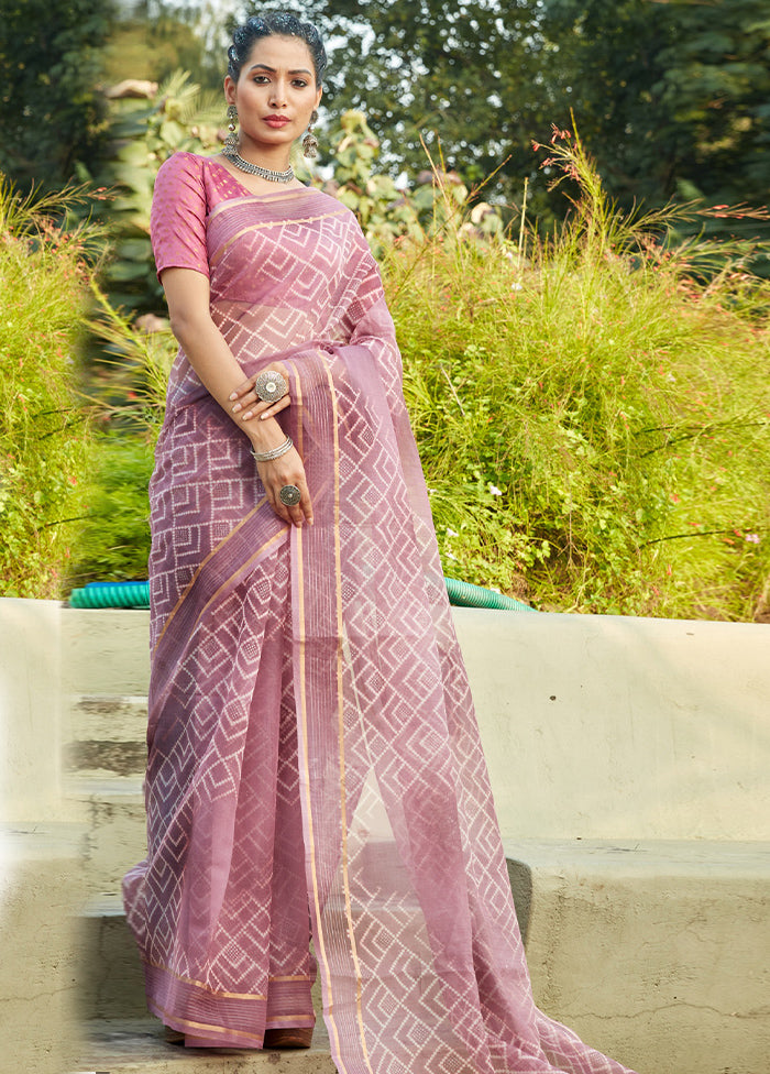 Pink Organza Saree With Blouse Piece