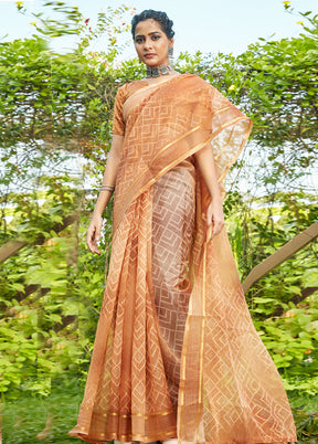 Orange Organza Saree With Blouse Piece