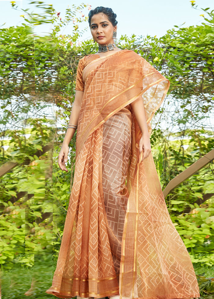 Orange Organza Saree With Blouse Piece