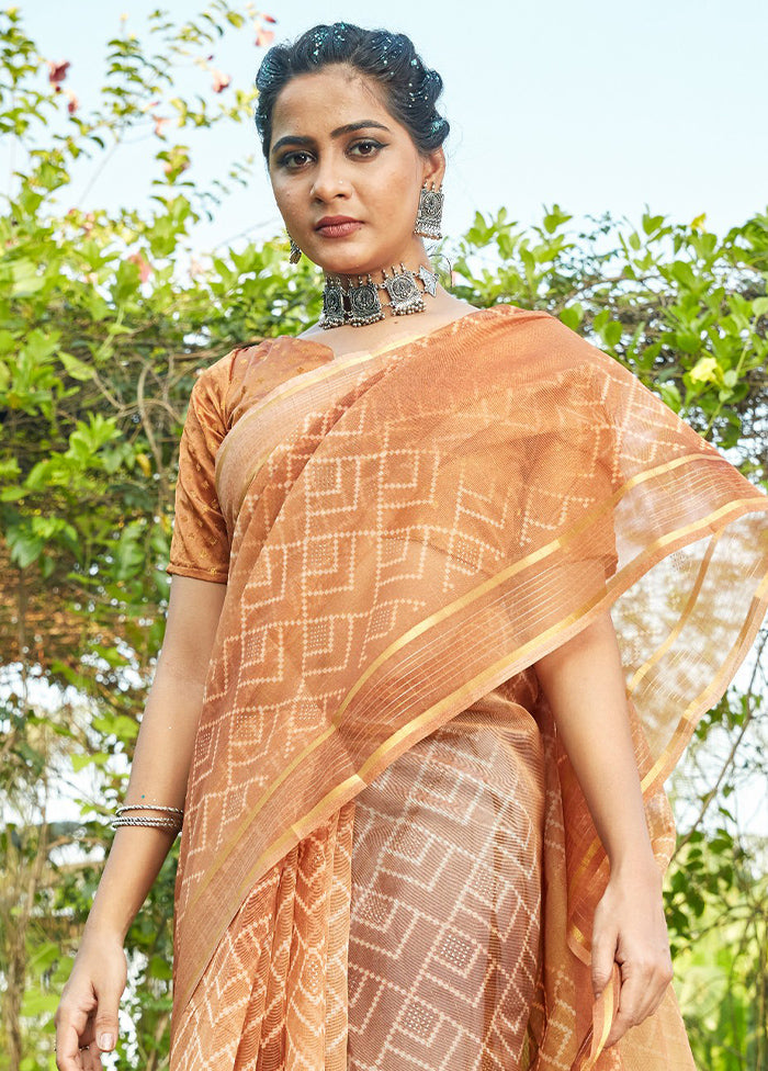 Orange Organza Saree With Blouse Piece