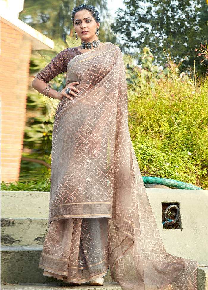 Brown Organza Saree With Blouse Piece