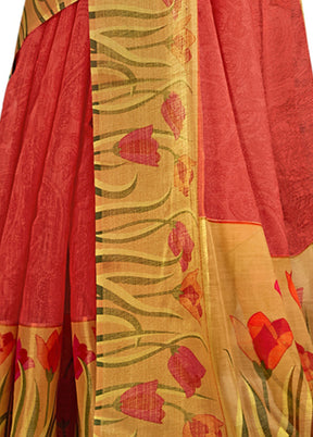 Orange Cotton Saree With Blouse Piece