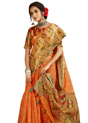 Yellow Cotton Saree With Blouse Piece