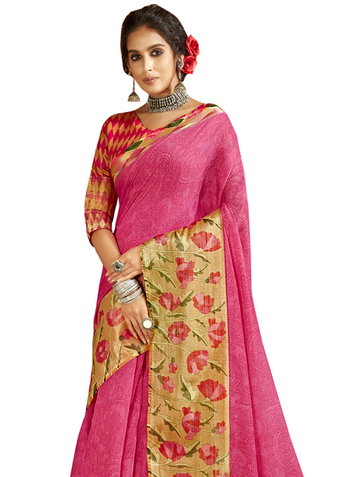 Pink Cotton Saree With Blouse Piece