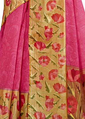 Pink Cotton Saree With Blouse Piece