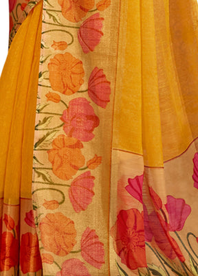 Yellow Cotton Saree With Blouse Piece