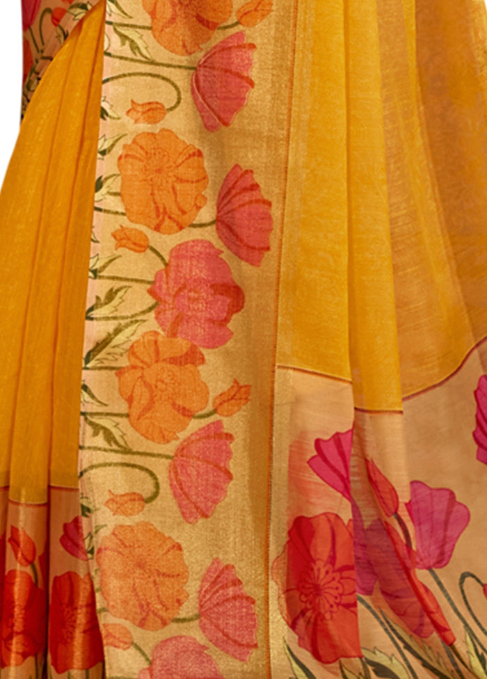 Yellow Cotton Saree With Blouse Piece