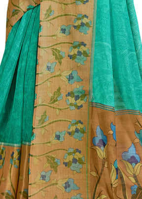 Turquoise Cotton Saree With Blouse Piece