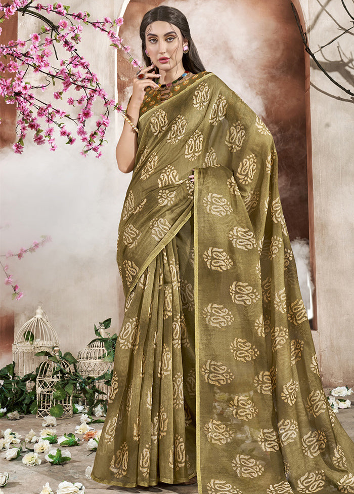 Green Cotton Saree With Blouse Piece