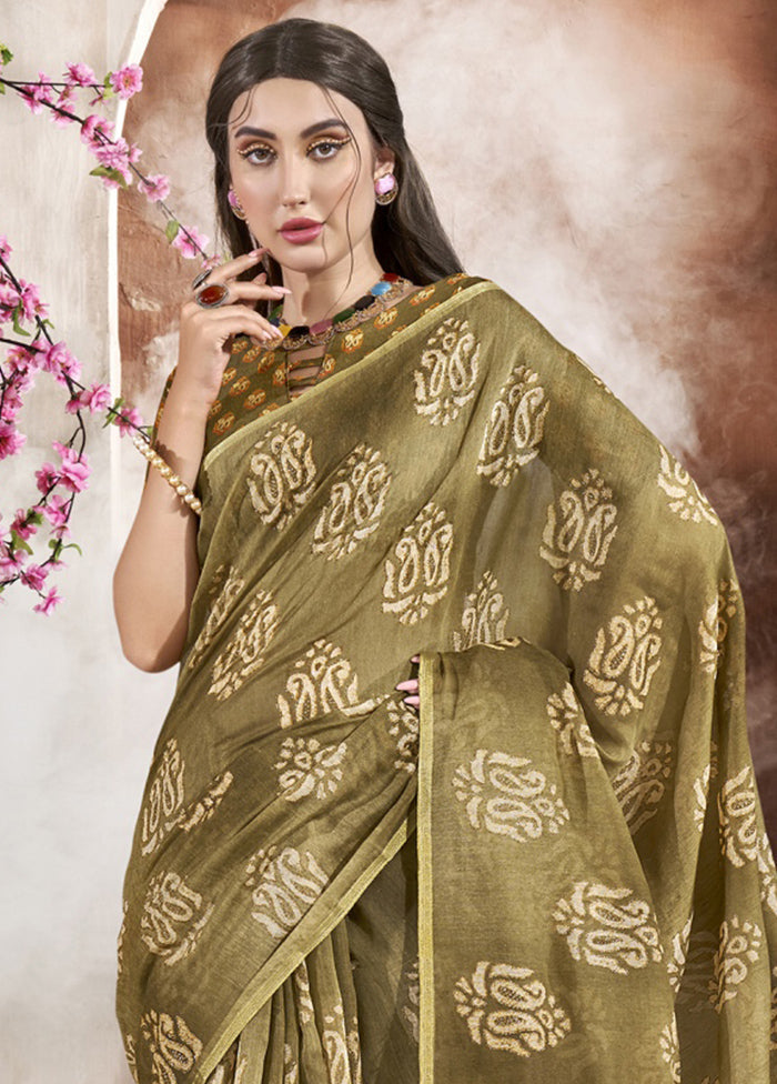 Green Cotton Saree With Blouse Piece