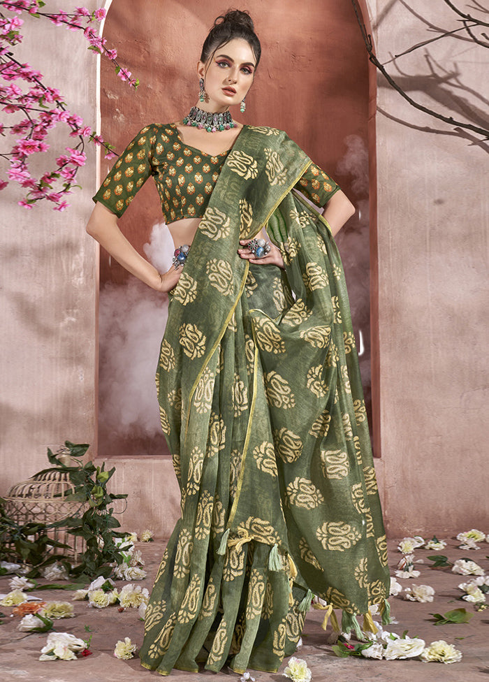 Green Cotton Saree With Blouse Piece