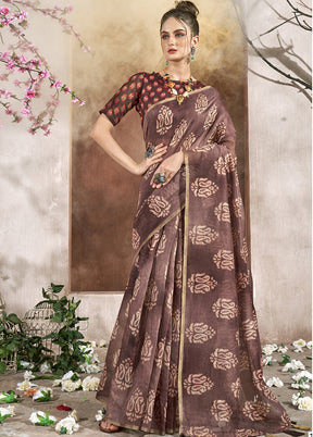 Maroon Cotton Saree With Blouse Piece