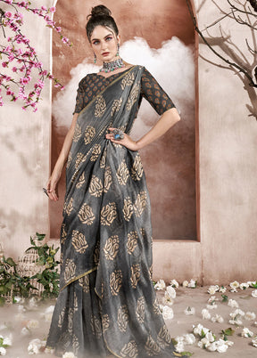 Grey Cotton Saree With Blouse Piece