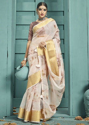 Cream Cotton Saree With Blouse Piece