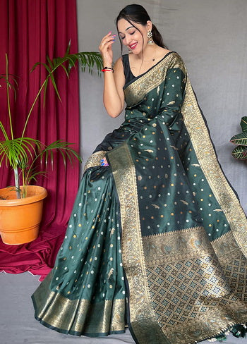 Green Zari Woven Spun Silk Saree With Blouse