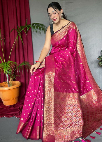 Pink Zari Woven Spun Silk Saree With Blouse