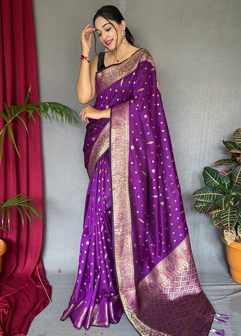 Purple Zari Woven Spun Silk Saree With Blouse