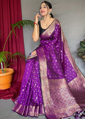 Purple Zari Woven Spun Silk Saree With Blouse