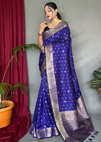 Violet Zari Woven Spun Silk Saree With Blouse