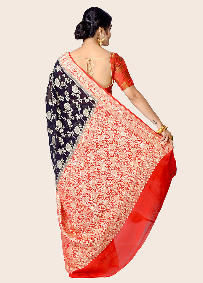Red Chiffon Pure Silk Saree With Blouse Piece