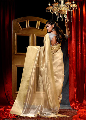 Golden Dupion Silk Saree With Blouse Piece