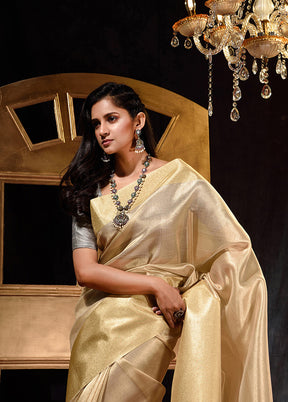 Golden Dupion Silk Saree With Blouse Piece