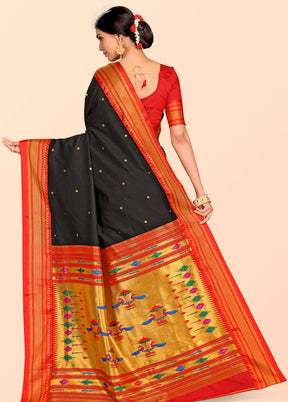 Black Paithani Work Spun Silk Saree With Blouse Piece