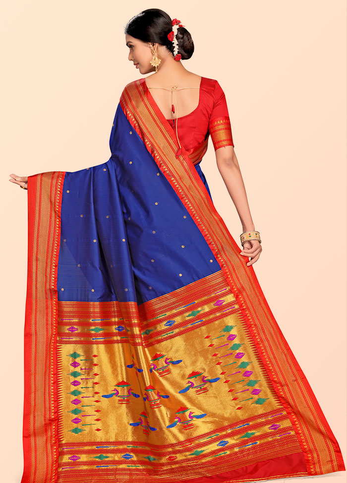 Royal Blue Paithani Work Spun Silk Saree With Blouse Piece