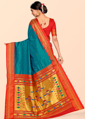 Blue Paithani Work Spun Silk Saree With Blouse Piece