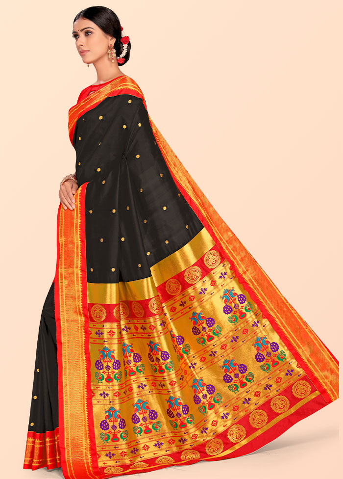 Black Paithani Work Spun Silk Saree With Blouse Piece