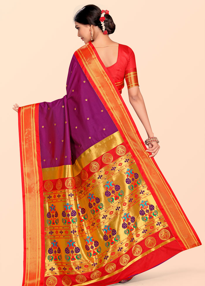 Purple Paithani Work Spun Silk Saree With Blouse Piece