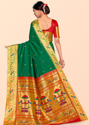 Green Paithani Work Spun Silk Saree With Blouse Piece