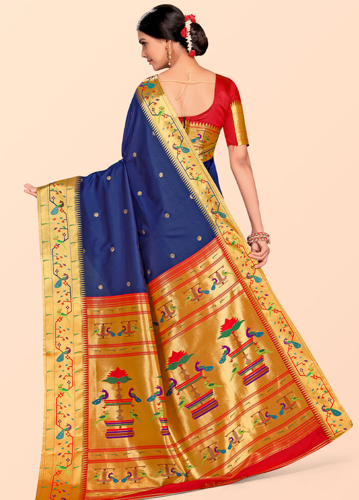 Royal Blue Paithani Work Spun Silk Saree With Blouse Piece