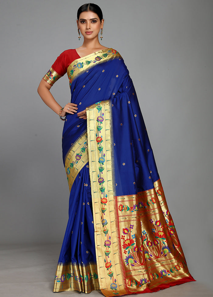 Royal Blue Paithani Spun Silk Saree With Blouse Piece