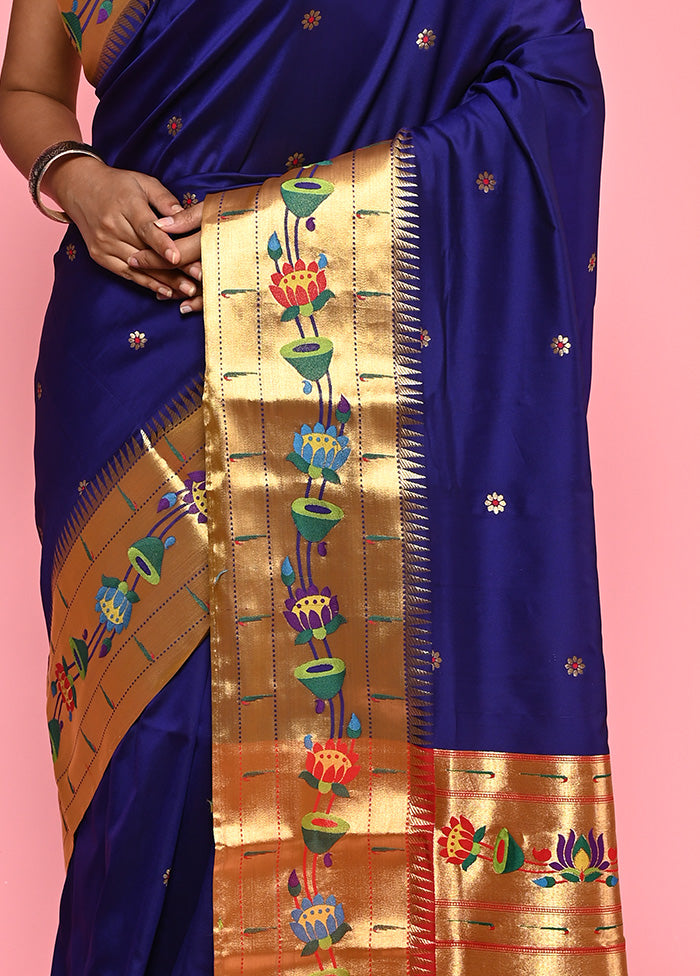 Indigo Blue Paithani Spun Silk Saree With Blouse Piece