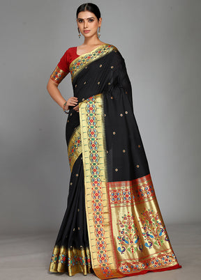 Black Paithani Spun Silk Saree With Blouse Piece
