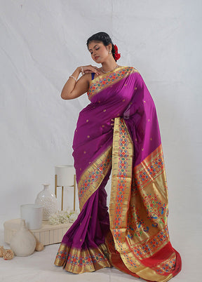 Purple Paithani Spun Silk Saree With Blouse Piece