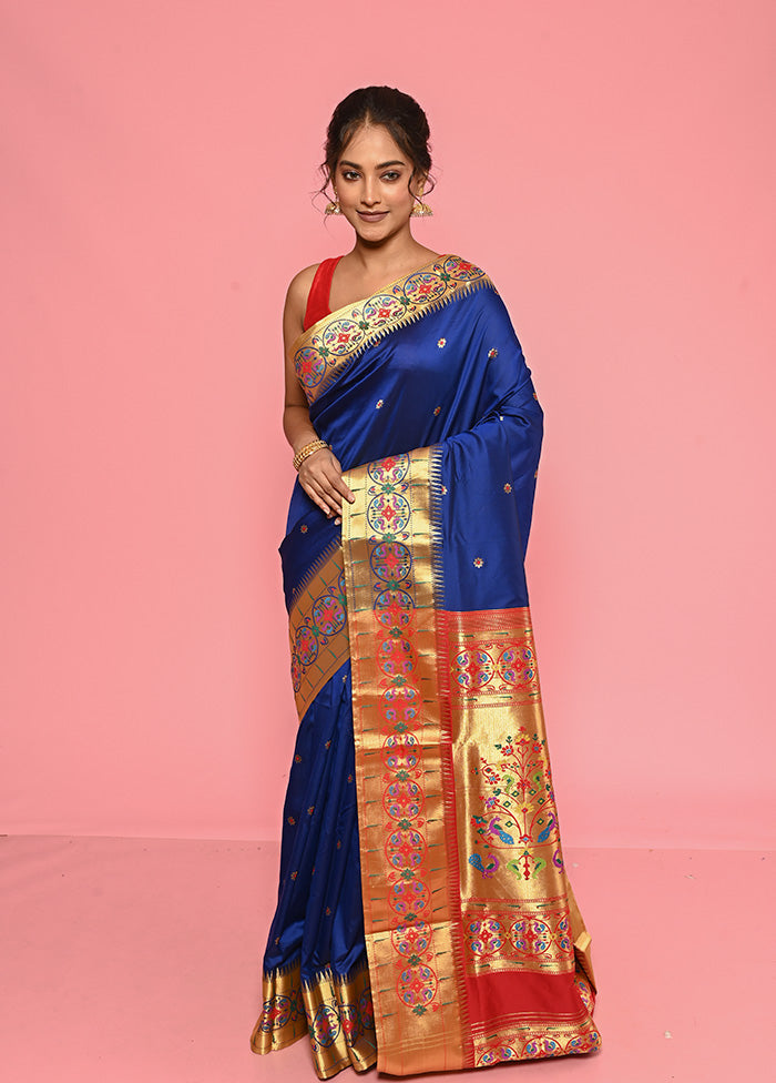 Royal Blue Paithani Spun Silk Saree With Blouse Piece