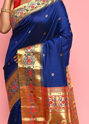 Royal Blue Paithani Spun Silk Saree With Blouse Piece