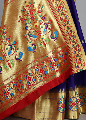 Indigo Blue Paithani Spun Silk Saree With Blouse Piece