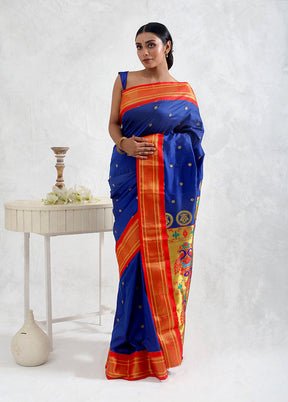 Royal Blue Paithani Spun Silk Saree With Blouse Piece